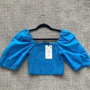 Zara NWT blue crop puff sleeve top size XS